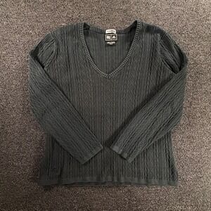 Adidas Climalite V-Neck Cable Knit Sweater Womens M Black Long Sleeve